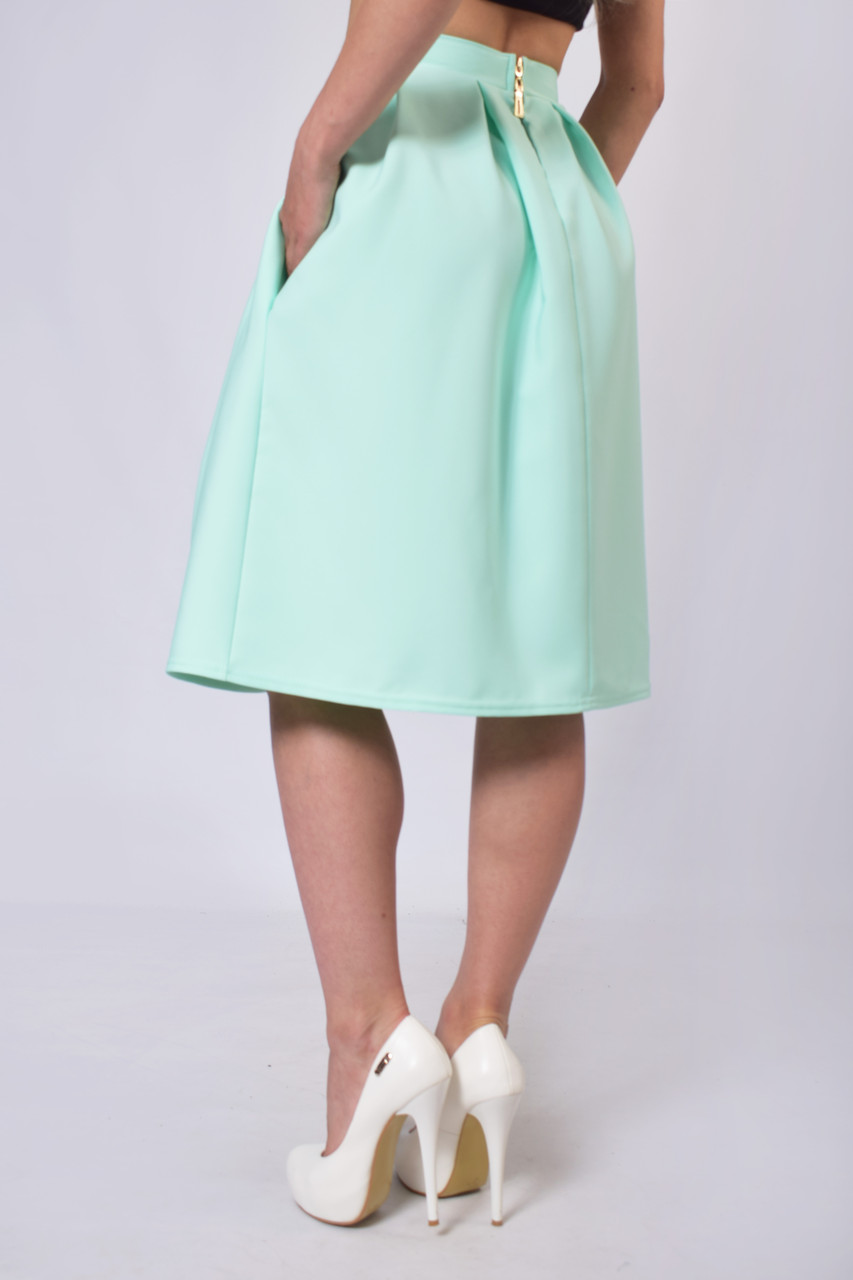 Женская миди юбка - колокол с карманами, на змейке, мятная - фото 3 - id-p708756067