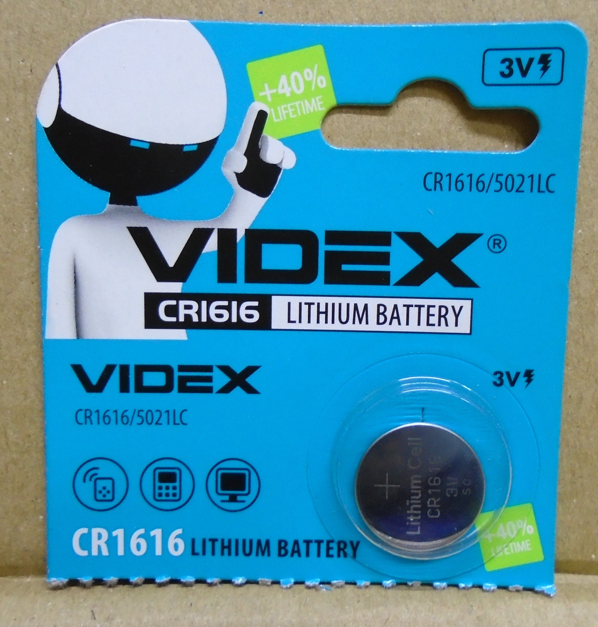 Батарейка брелока, пульта автосигналізації Videx CR1616