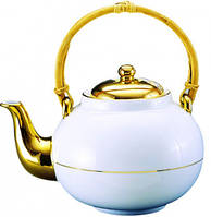 CANE HANDLE TEA POT 800ml Фарфоровий чайник біло-золотий з бамбуковою ручкою