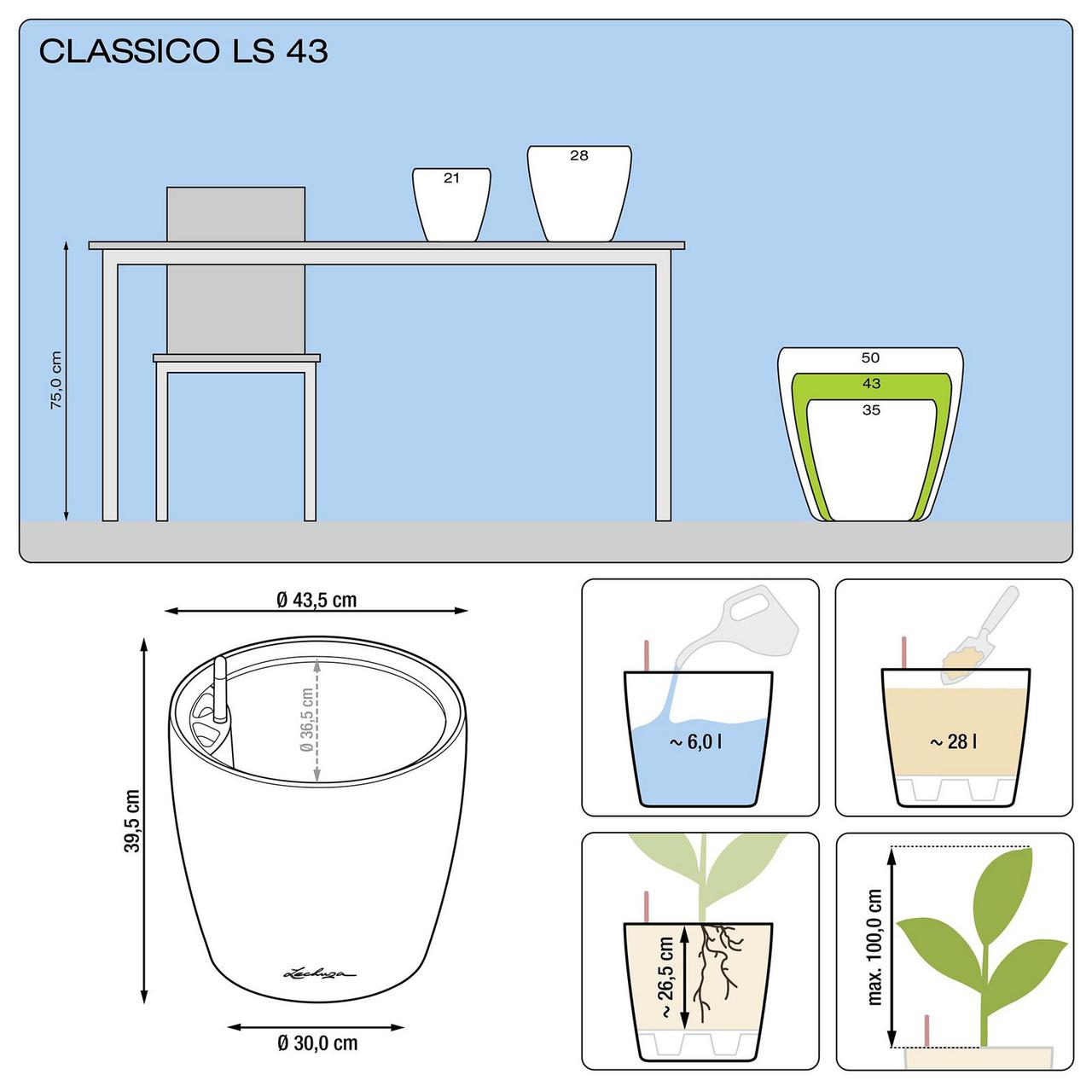 Вазон с кашпо и гидросистемой Classico LS 43 черный глянец Lechuza - фото 2 - id-p551552901