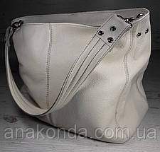 214 Натуральна шкіра Об'ємна жіноча сумка через плече-Шкіряна бежева молочна з натуральної шкіри сумка, фото 2