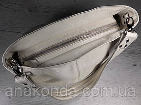 214 Натуральна шкіра Об'ємна жіноча сумка через плече-Шкіряна бежева молочна з натуральної шкіри сумка, фото 4