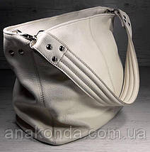214 Натуральна шкіра Об'ємна жіноча сумка через плече-Шкіряна бежева молочна з натуральної шкіри сумка, фото 3
