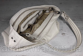 214 Натуральна шкіра Об'ємна жіноча сумка через плече-Шкіряна бежева молочна з натуральної шкіри сумка, фото 5