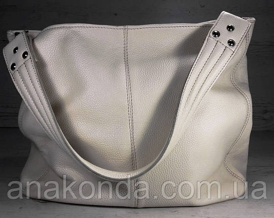 214 Натуральна шкіра Об'ємна жіноча сумка через плече-Шкіряна бежева молочна з натуральної шкіри сумка, фото 1