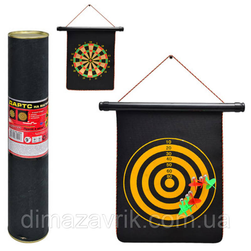Дартс MS 0098 9 дюймів, магнітний, дротики з магнітом 6 шт., розмір поля 34,5-25 см, двосторонній, у тубусі, фото 1
