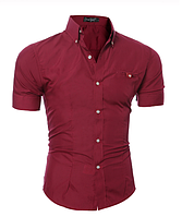 Рубашка мужская на лето с коротким рукавом приталенная (бордо) код 52 M, L