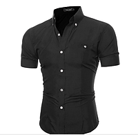 Рубашка мужская с коротким рукавом приталенная M, L код 52 (черная)