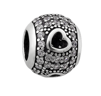 Підвіс срібний намистина сердечками та білими фіанітами