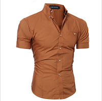 Рубашка мужская с коротким рукавом приталенная M, L код 52 (коричневая)