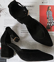 Комфортні туфлі Limoda з натуральної замші босоніжки на підборах 6 см чорні