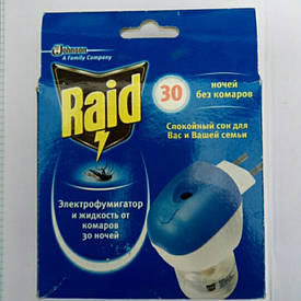 Комплект фумігатор із рідиною без запаху від комарів на 30 ночей Raid Рейд