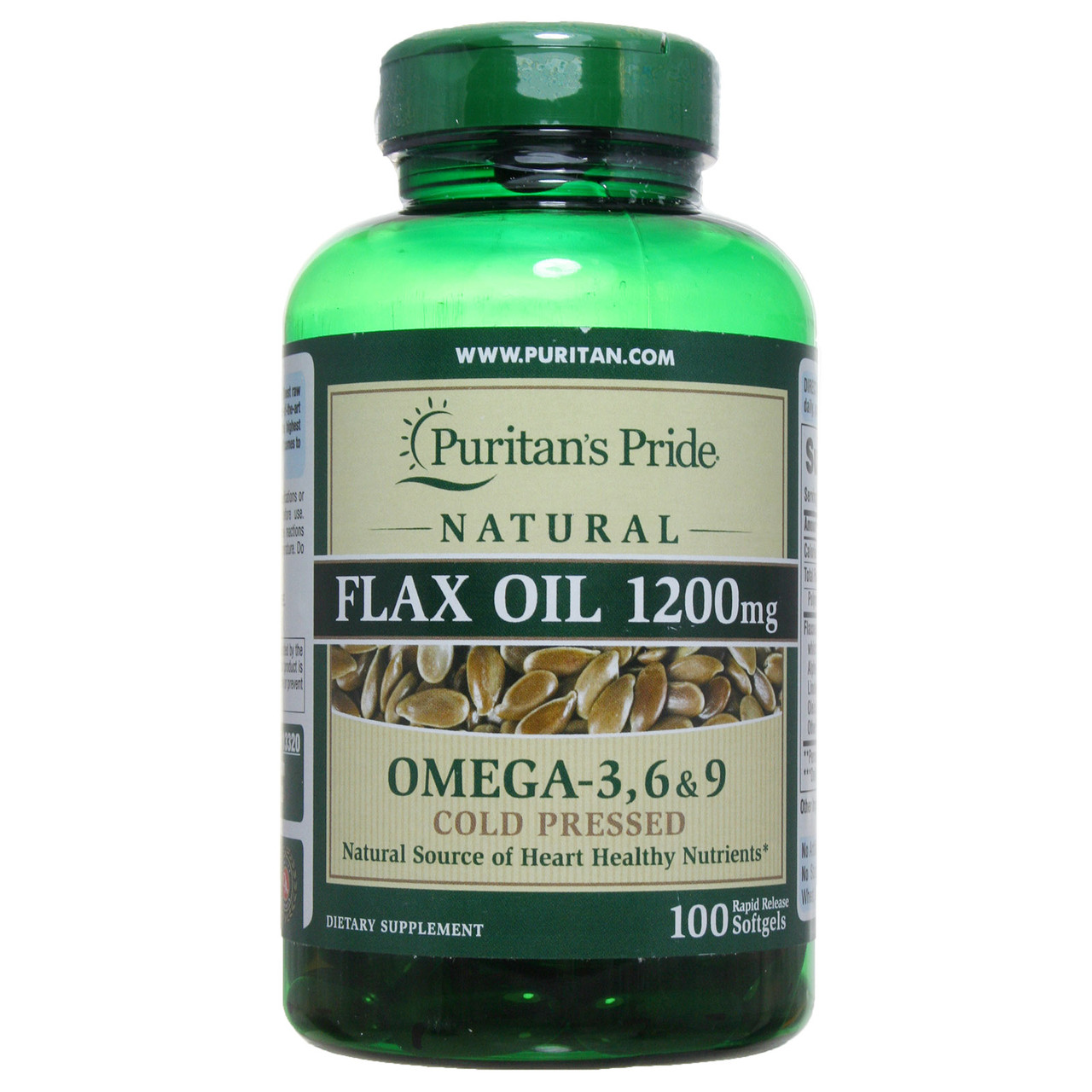 Олія лляна в капсулах, Natural Flax Oil 1200 mg, Puritan's Pride, 100 капсул