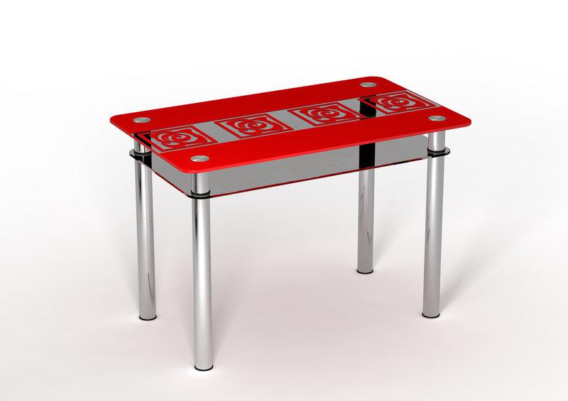 Стол стеклянный Улитки красные нижняя полка прозрачная покраска рисунок красный 900х650 мм (Sentenzo TM) - фото 1 - id-p710143652