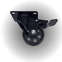 KMR4006-112PT BLACK LOFT Колесо мебельное поворотное с тормозом, стиль лофт, цвет черный h=103 мм