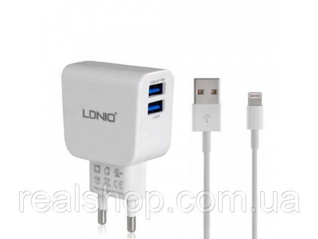 Адаптер LDNIO DL-AC56 2xUSB 2.1A + кабель LIGHTNING