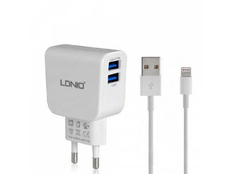 Адаптер LDNIO DL-AC56 2xUSB 2.1A + кабель LIGHTNING