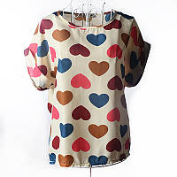 Блузка с коротким рукавом "сердца на бежевом" Liva Girl
