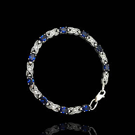 Срібний жіночий браслет із синіми фіанітами, 195 мм