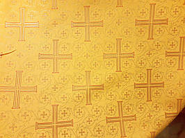 Тканина церковна Хрест Візантійський шовк, жовта з вірерунком золотистим шовком. Тканина церковна