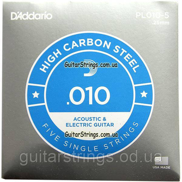 Струна D'Addario PL010-5 Plain Carbon Steel 0.10 (акустика/електро) 5-pack, фото 1