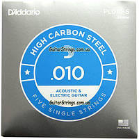 Струна D'Addario PL010-5 Plain Carbon Steel 0.10 (акустика\электро) 5-pack