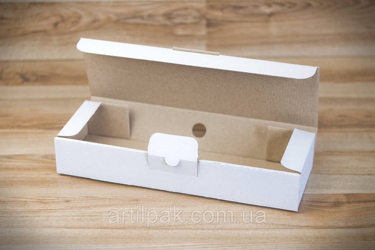Самозбірна коробка з гофрокартону Біла 300*100*50, фото 1