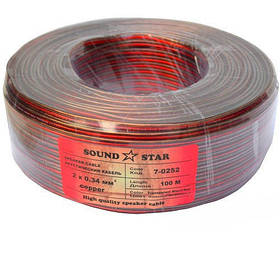 Кабель акустичний Sound Star 2х0,9 мм (29х0,19) мідний у прозорому червоно-чорному ПВХ 100 м