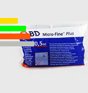 Шприц Інсуліновий U-100 BD Micro-fine Plus 0,5 ml - Мікрофайн, фото 1