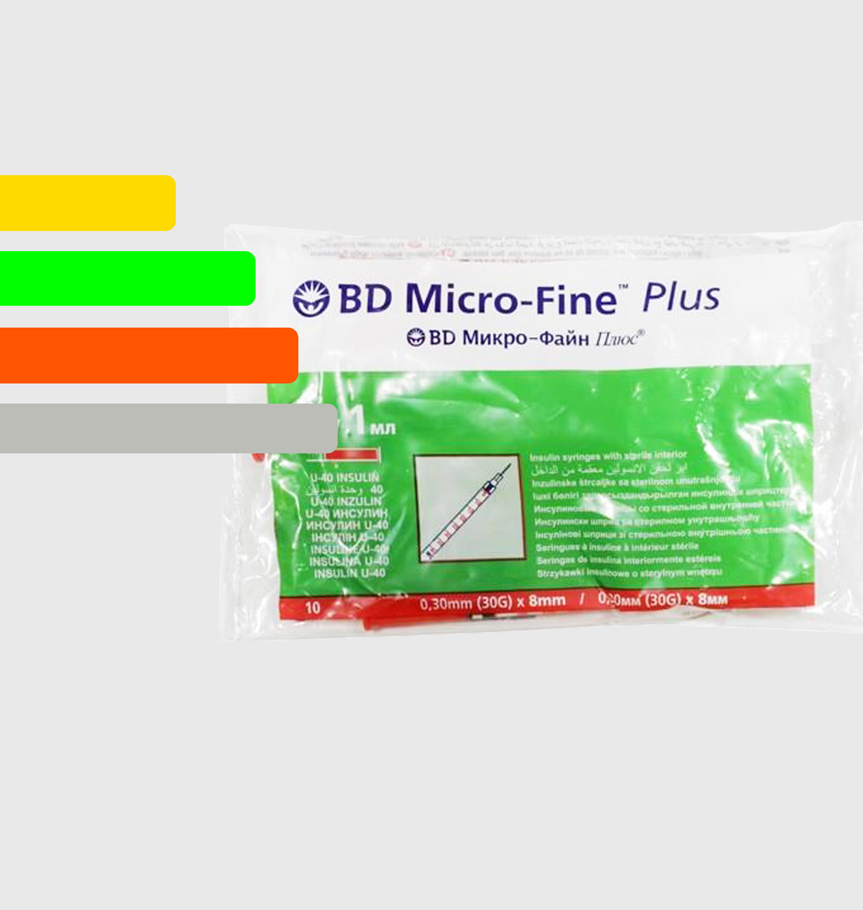 Інсуліновий шприц з інтегрованою голкою U-40 BD Micro-fine Plus 1ml  8 mm 30G
