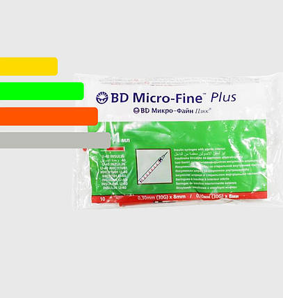 Інсуліновий шприц з інтегрованою голкою U-40 BD Micro-fine Plus 1ml 8 mm 30G, фото 1