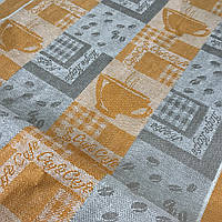 Льон полотняний з жовтогарячими чашками, ширина 50 см