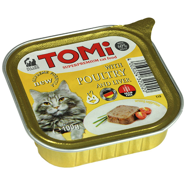 Консерви для кішок, паштет,TOMi ПТИЦА ПЕЧЕНЬ (poultry, liver), 100 г.