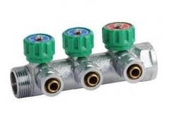 Нікельований колектор на 3х із кранами 1"-16*2