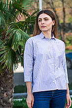 Жіноча сорочка в смужку світло-блакитна, рукав 3/4, розміри S - XL