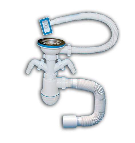 Купить Сифон с еврошлангом 2 выхода для стиральных машин нержавеющий ...