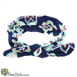 Пов'язка на голову Солоха синя квіти синій колір пов'язочка для дітей дівчаток немовляти новонародженої пов'язочка