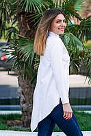 Женская рубашка удлиненная спинка с длинным рукавом белого цвета