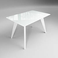 Стол обеденный Леонардо ножки дерево белое столешница стекло покраска белая 110х64 (Sentenzo TM)