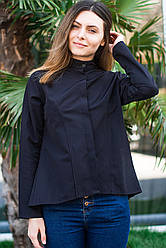 Жіноча сорочка подовжена спинка з довгим рукавом чорного кольору