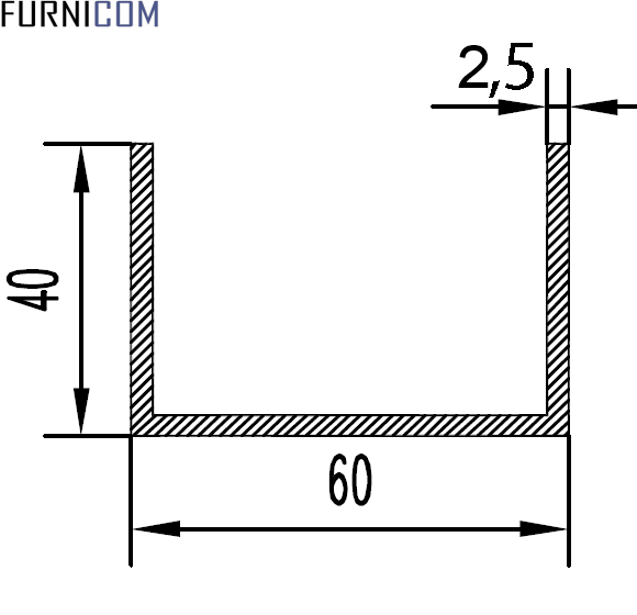 Швеллер алюминиевый 60х40х2.5 / AS - фото 3 - id-p711081224