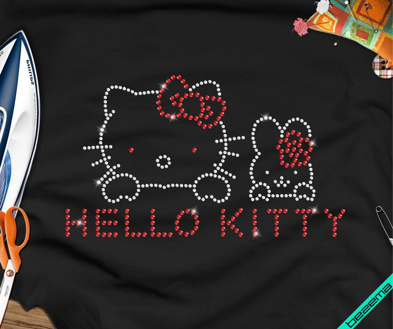Термопринт на капри Hello Kitty (Стекло,2мм-бел.,3мм-красн.) - фото 1 - id-p424546006
