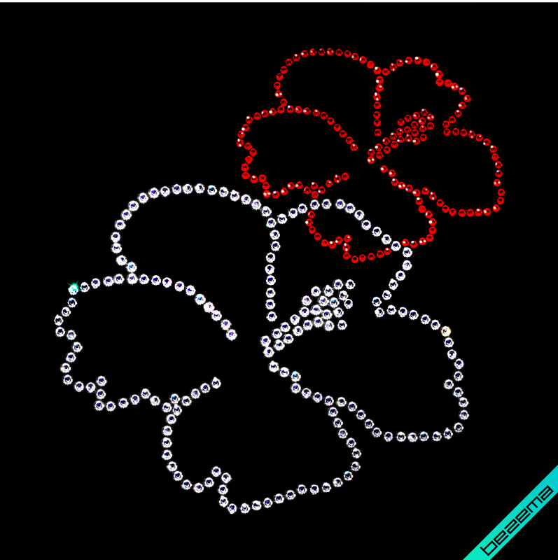 Картинки зі страз на пеньюари Квітка (Скло, 4мм-біл., 3мм-черв.)