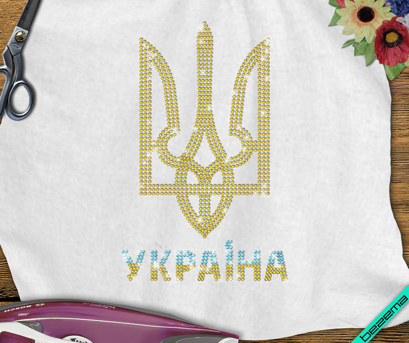 Наклейки из страз на пальто Герб Украины (Стекло,3мм-жел.,3мм-голубой.) - фото 1 - id-p423067145