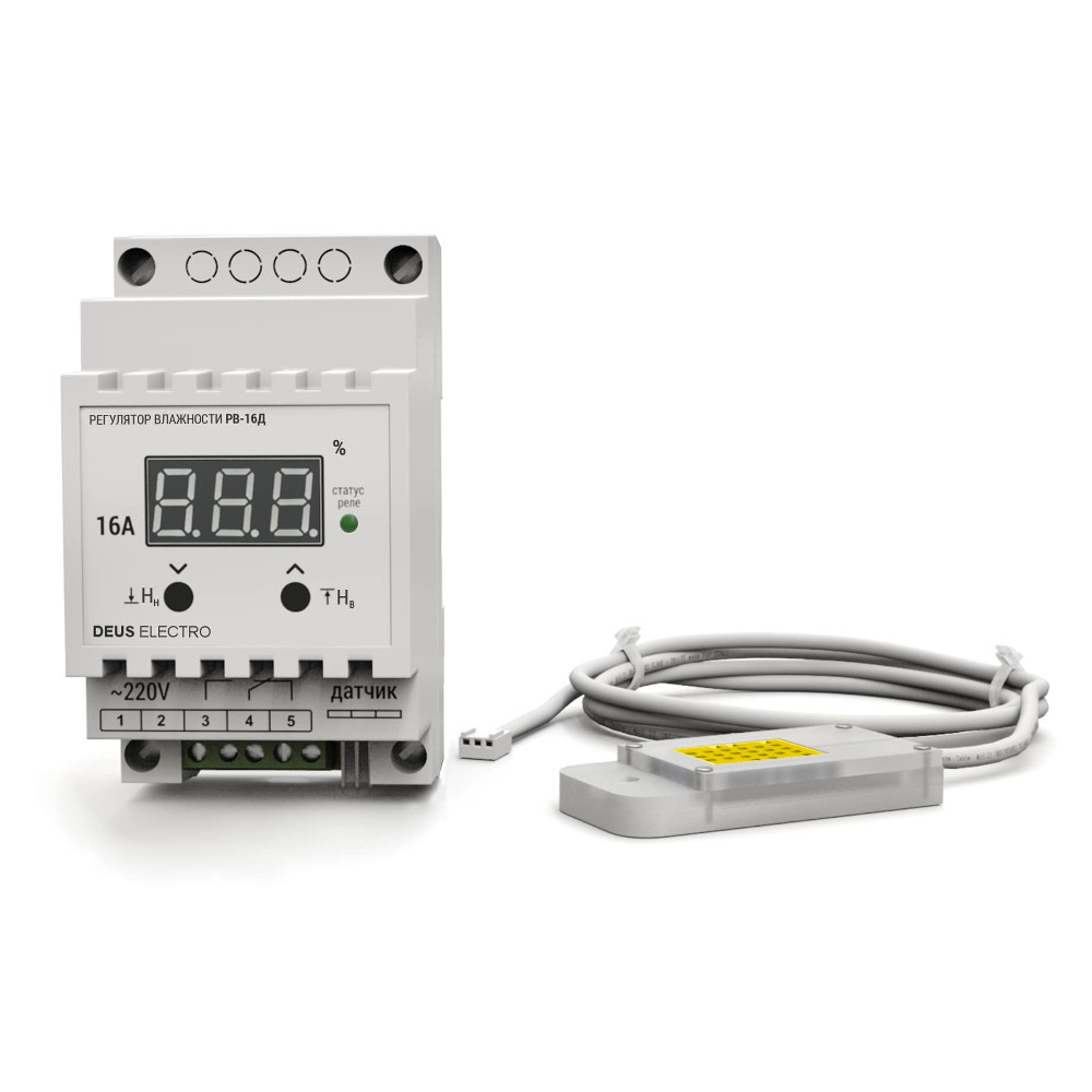 Регулятор-цифровий вимірювач вологості на DIN-рейку РВ-16Д-AM2302 (220В, 16А)