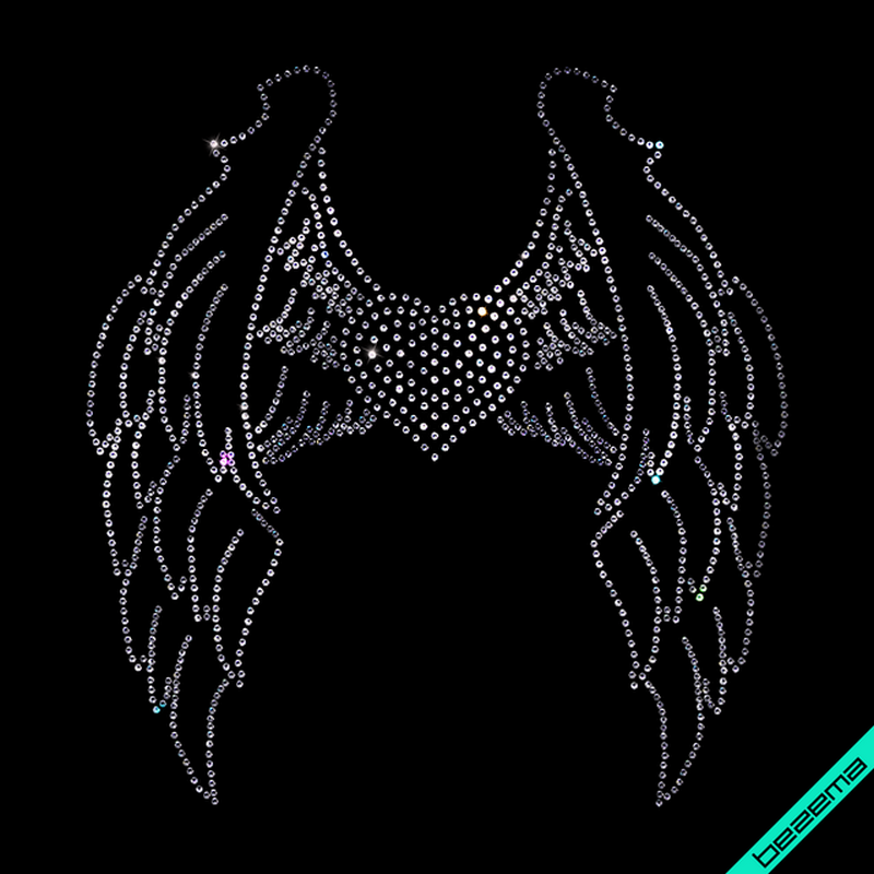 Малюнки зі страз на оксамит Серце з крилами (Скло,2мм-біл.,3мм-біл.)