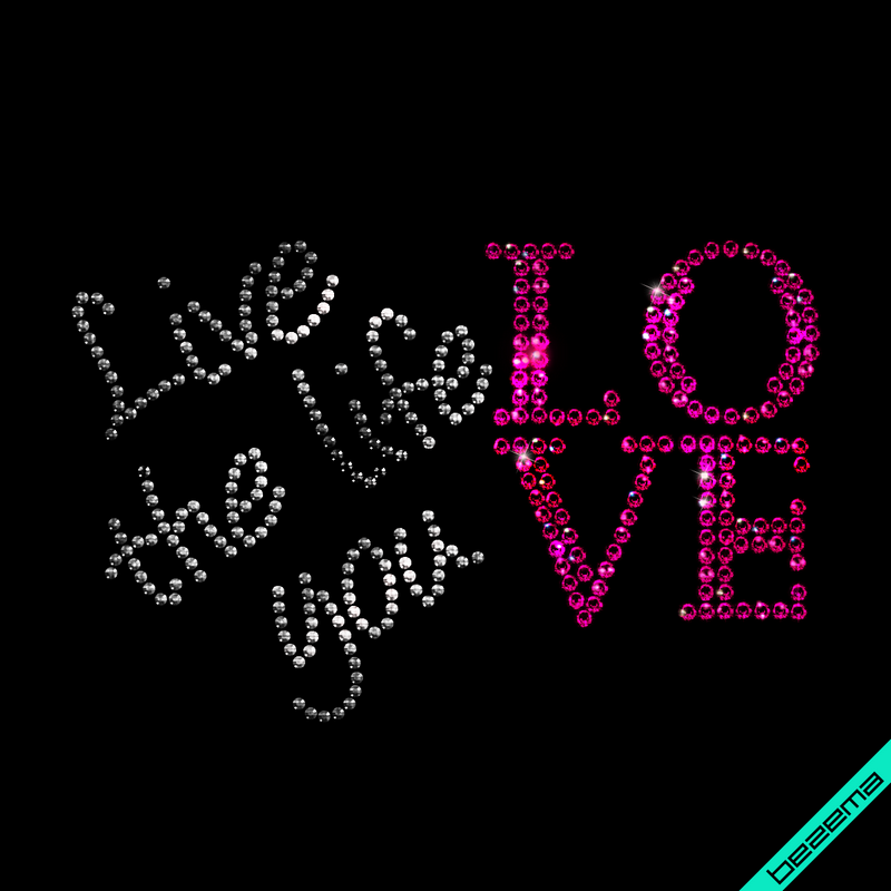 Термодрук на мокасини Live the life you love (Скло,2мм-гем.,3мм-роз.)