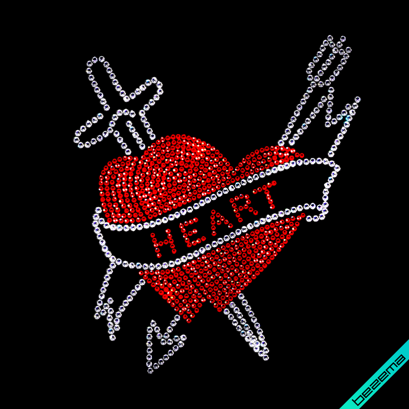 Термонаклейки зі страз на піджаки Heart (Скло,2мм-червон.,3мм-бел)