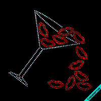 Термоаппликации зі страз на кофти Келих з губами (Скло,2мм-червон.,3мм-бенз)
