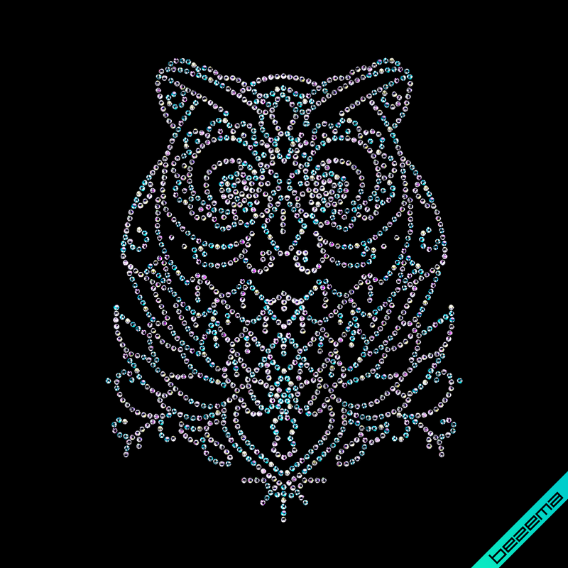 Наклейки зі страз на вишиванки Сова (Скло,2мм-бенз.)